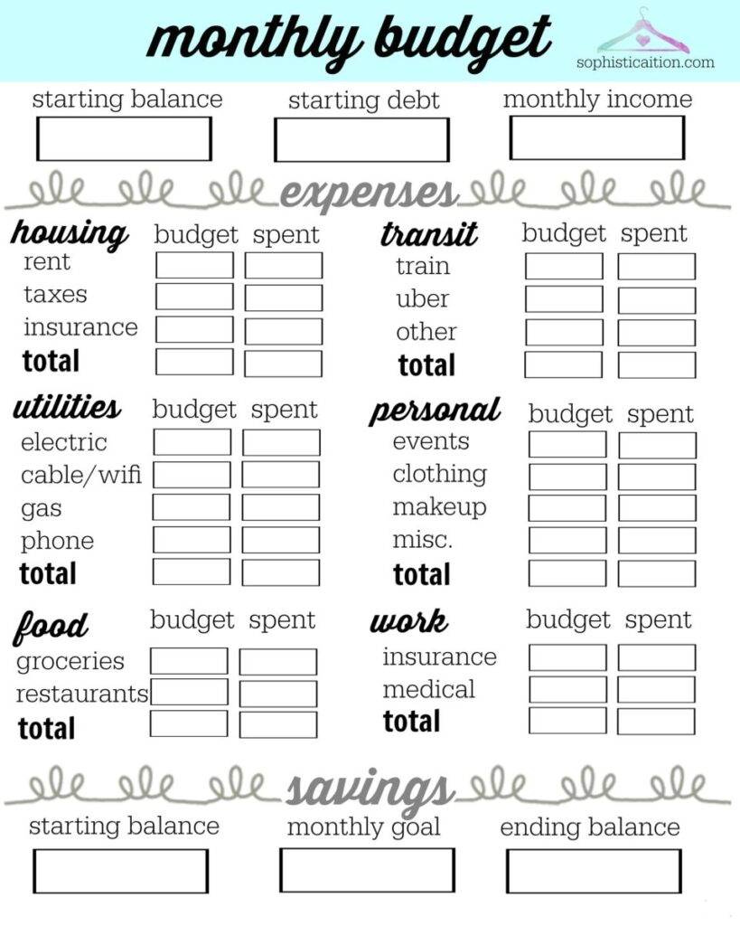 monthly expenses printable