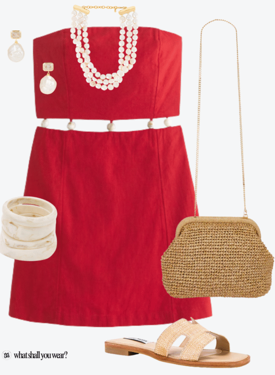 red dress outfit collage