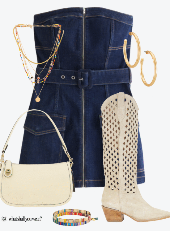 denim dress outfit collage