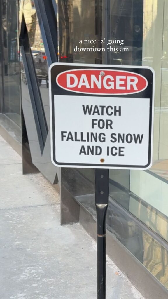 danger: watch for falling snow and ice sign