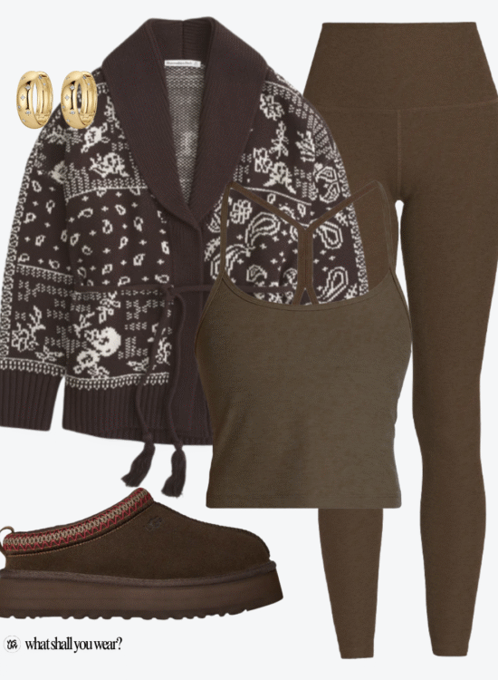 athleisure set and coatigan flatlay